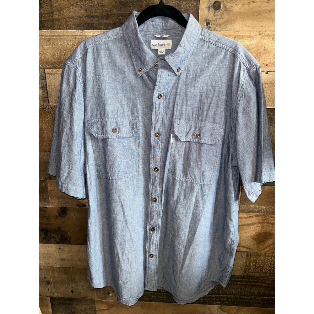 Carhartt Relaxed Fit and Short Sleeve Button Down Shirt Blue Size Large